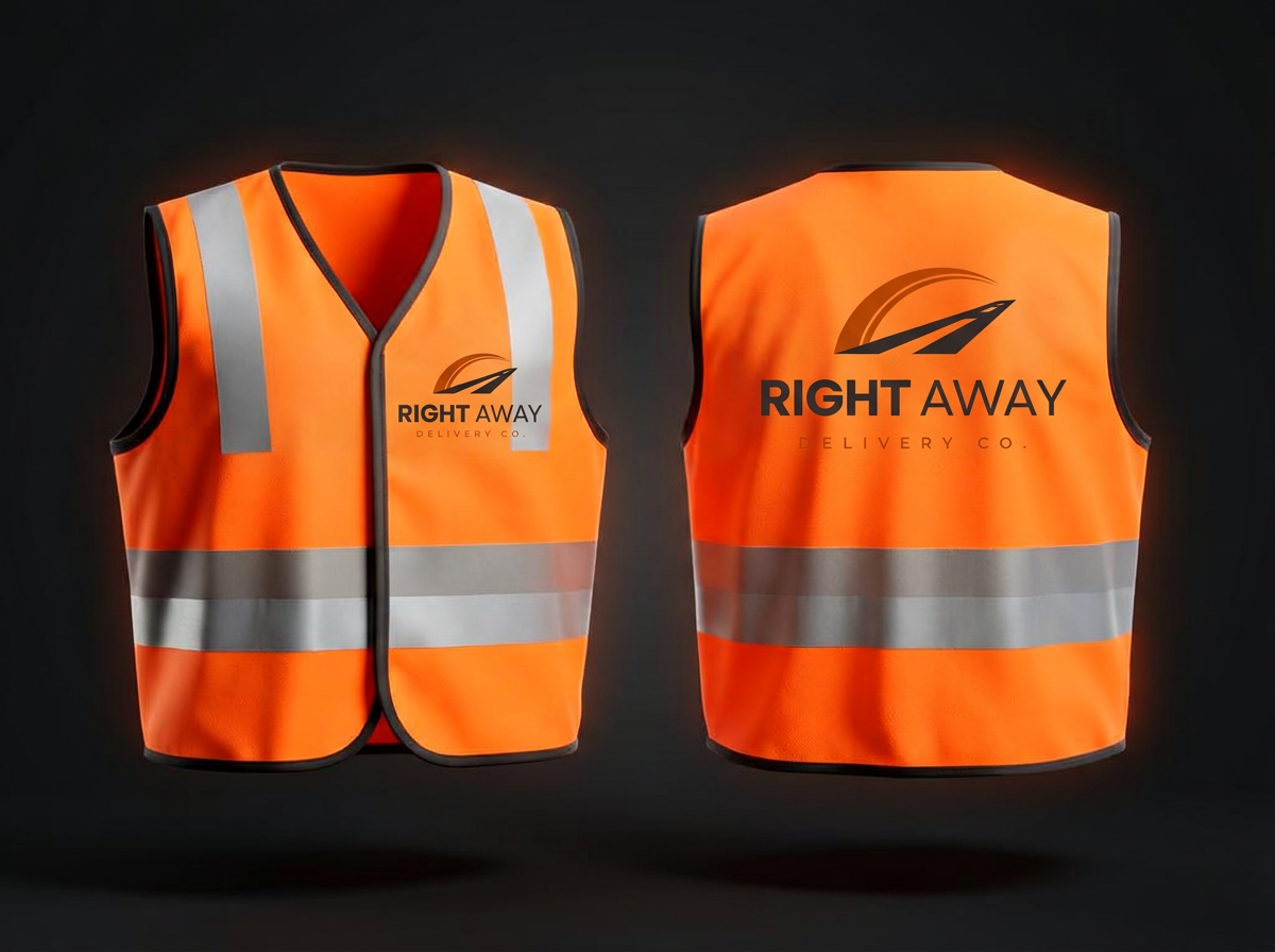 Right Away Delivery Co. branded orange driver vests